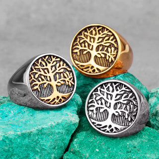 Tree of Life Amulet Stainless Steel Mens Rings Simple Elegant Charm for Male Boyfriend Biker Jewelry Creativity Gift Wholesale