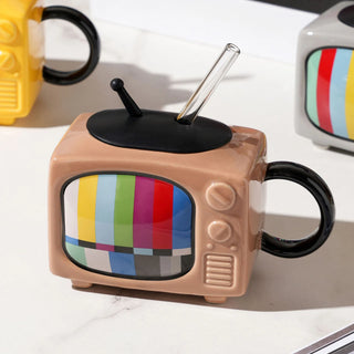 Creative 3D Television TV Shape Milk Beer Mugs with Cover Household Cup Exquisite Drinking Drinkware Ceramic Coffee Mugs Retro