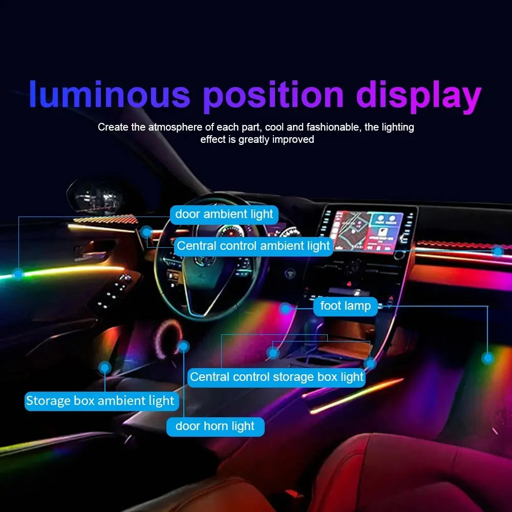 18 In 1 Symphony Streamer Car Ambient Lights Interior LED Acrylic Strip Light RGB 64 Color Decoration Atmosphere Lamp APP Remote