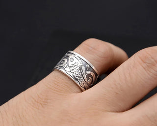 New Original Design koi fish Pattern Opening Ring Fashion Minority Charm Men and Women Wear Brand Ring