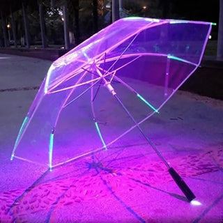 LED Light Transparent Unbrella For Environmental Gift Shining Glowing Umbrellas Party Activity props Long Handle Umbrellas