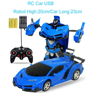 24CM 1:18 RC Car Toy Remote Transformation Robot One Key Deformation Electric Remote-controlled Toy Police Cars for Kids Boy E01