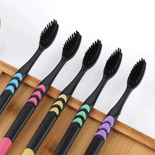 5PCS Soft-Bristle Toothbrush Bamboo Charcoal Antibacterial Oral Hygiene Care Deep Cleaning Portable Travel Eco Friendly