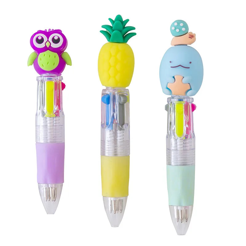 20Pcs/Lot Cute Cartoon 4 Color Mini Ballpoint Pen Kawaii Unicorn Flamingo Retractable Pen Stationery Gift School Office Supplies