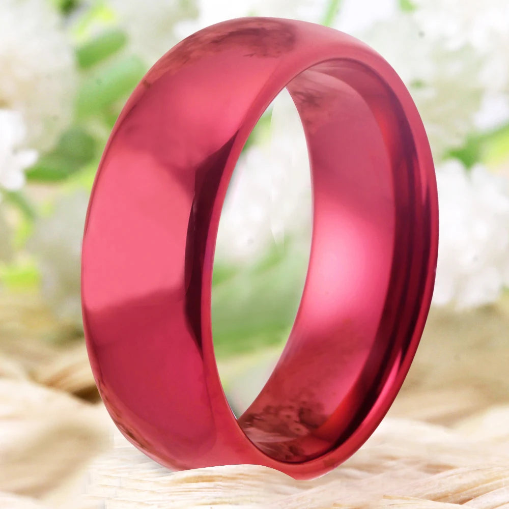 New Fashion 8mm Red Dome Tungsten Carbide Wedding Band Ring Polished Finish Comfort Fit