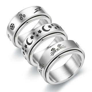 Rotatable Anxiety Fidget Ring For Men Stainless Steel Cat and stars Rings Casual Male Anel Stylish Punk Spinning Spinner Rings