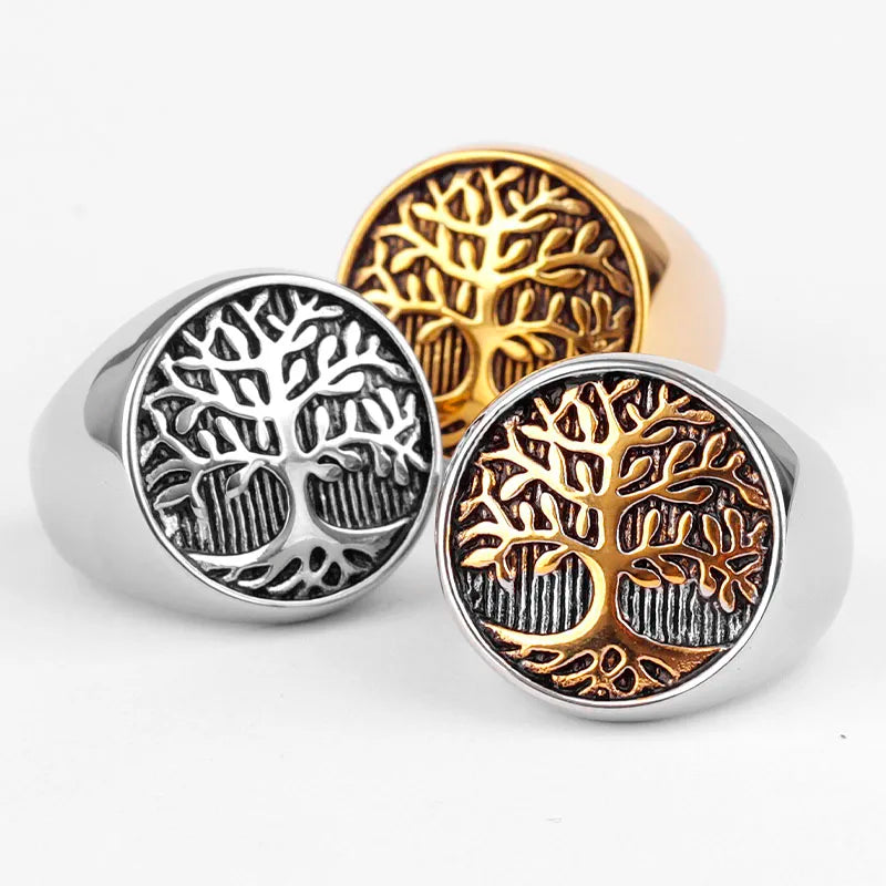 Tree of Life Amulet Stainless Steel Mens Rings Simple Elegant Charm for Male Boyfriend Biker Jewelry Creativity Gift Wholesale