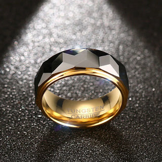 Inspirational Tungsten Gold Steel Jewelry 8mm Rhombus Polygon Carbide Men Wedding Ring