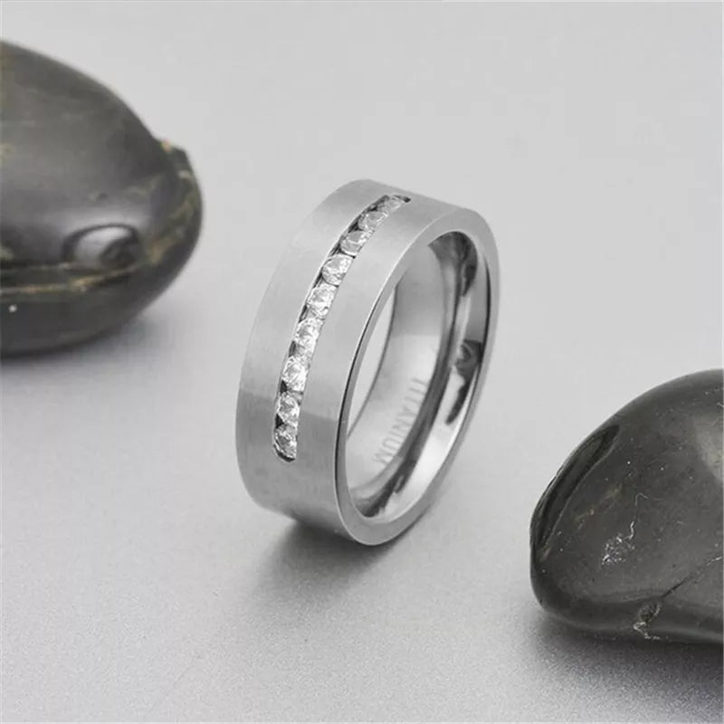 8mm Fashion Men Rings Inlay Crystal Engagement Wedding Band Anniversary Gift Ring For Unisex Jewelry