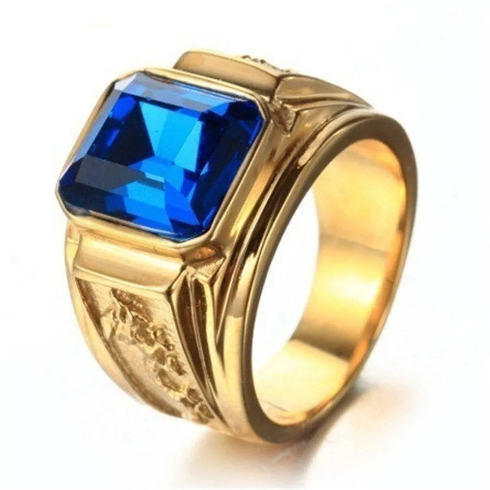 Fashion Vintage Blue Crystal Ring Hip Hop Punk Rock Gold Color Dragon Rings for Men Women Vintage Wedding Engagement Rings