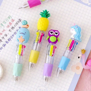 20Pcs/Lot Cute Cartoon 4 Color Mini Ballpoint Pen Kawaii Unicorn Flamingo Retractable Pen Stationery Gift School Office Supplies