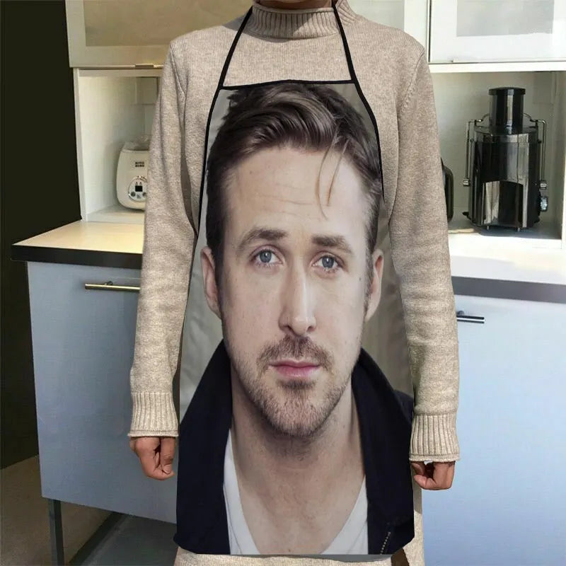 Custom Ryan Gosling Kitchen Apron Dinner Party Cooking Apron Adult Baking Accessories Waterproof Fabric Printed Cleaning Tools