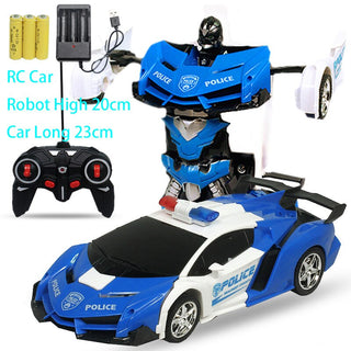 24CM 1:18 RC Car Toy Remote Transformation Robot One Key Deformation Electric Remote-controlled Toy Police Cars for Kids Boy E01