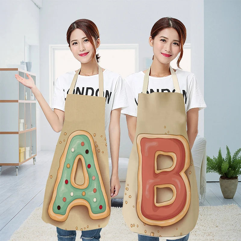 1Pcs Letter Pattern Kitchen Apron Sleeveless Cotton Linen Kids Aprons For Cooking Baking bbq Home Cleaning Tools 66x47cm 47x38cm