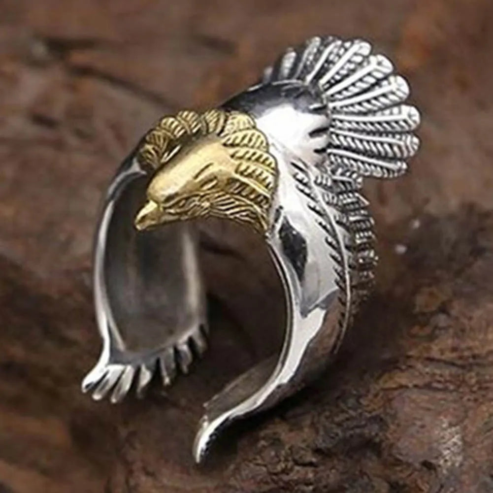 1 Pcs Retro Fashion Stainless Steel Eagle Wings Open Ring Men Rings Jewelry Gifts