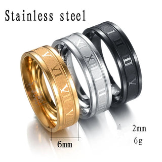 Vintage Roman Numerals Men Rings Temperament Fashion 6mm Width Stainless Steel Rings For Men Jewelry Gift