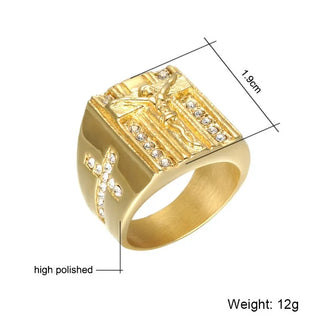 New Men Ring Cross White Cubic Zirconia Ring Gold Color Band Male Jewelry Vintage Accessories Finger Rings