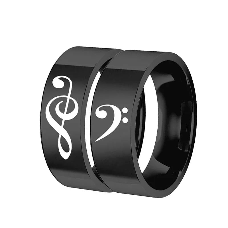 Fashion Couple Music Musical Note Finger Ring For Women and Men Stainless Steel Lovers Rings Halloween Gifts Jewelry Accesories