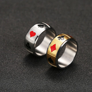 Spinner Playing Card Ring Stainless Steel Anxiety Fidget Lucky Poker For Men Women Rotating Finger Rings Punk Jewelry