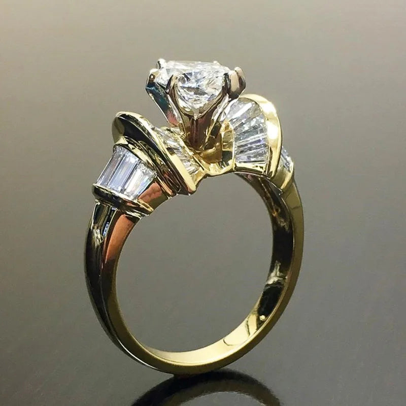 Huitan Romantic Women Finger Ring Gold Color Shiny Marquise CZ Creative Design Female Party Ring Anniversary Gift Luxury Jewelry