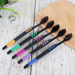 5PCS Soft-Bristle Toothbrush Bamboo Charcoal Antibacterial Oral Hygiene Care Deep Cleaning Portable Travel Eco Friendly