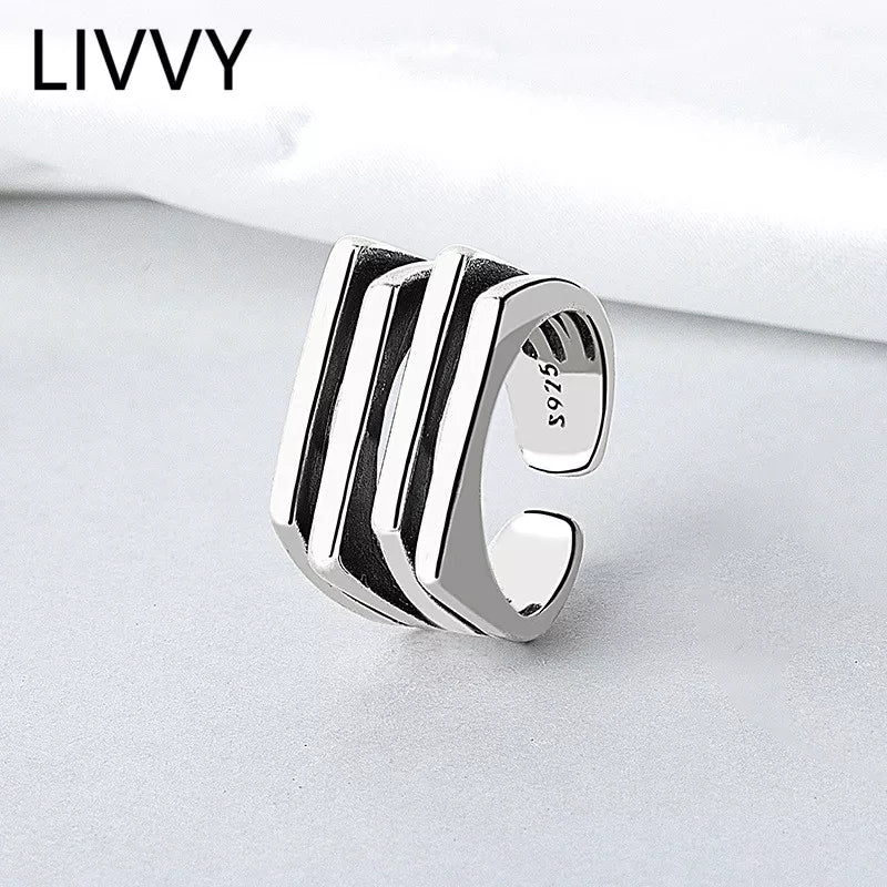 LIVVY Silver Color  Multilayer Simple Geometric  Rings Charm Women Trendy Jewelry Vintage Party Accessories Gifts