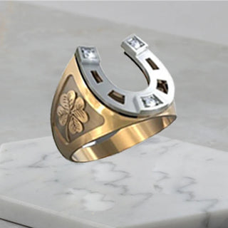 Trendy Gold Colors Horseshoe U-shaped Ring Creative Vintage Men Luxury Crystal Four Leaf Clover Wedding Rings Boho Jewelry