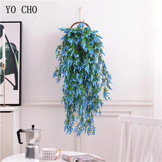 YO CHO Artificial Flower Vine Hanging Garland Plant Fake Lavender White Green Plant Twigs Hanging Vine Home Garden Wedding Decor