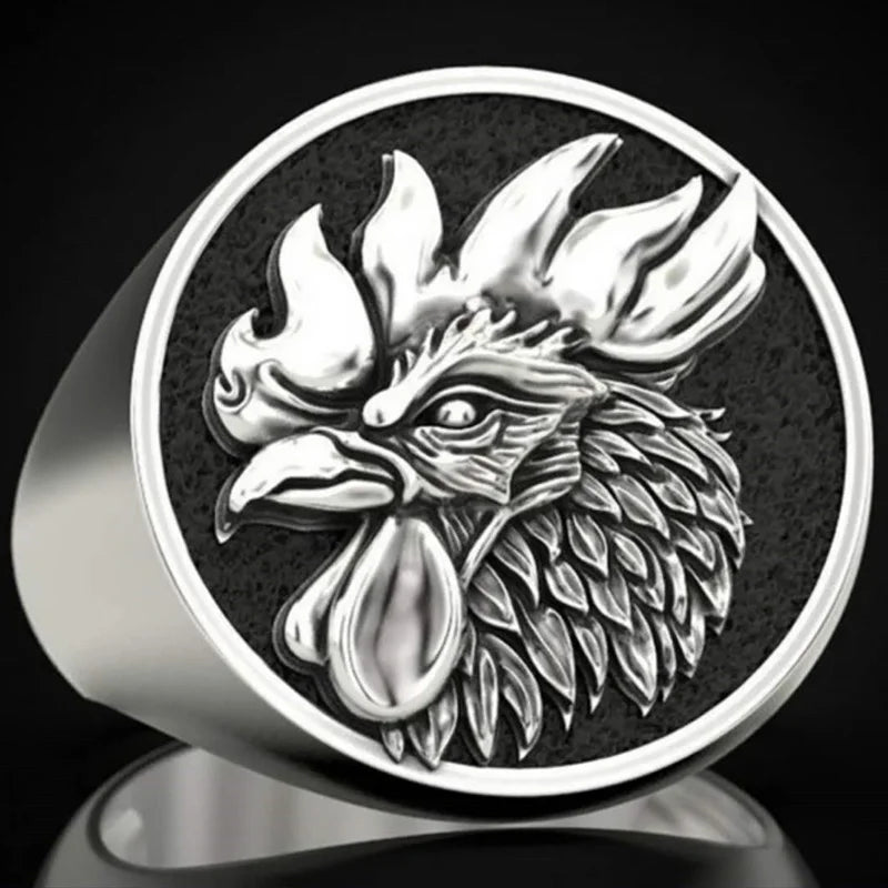 Vintage  Domineering Rooster Head Finger Rings for Men Personality Hip Hop Chicken Animal Biker Ring Banquet Jewelry Party Gifts