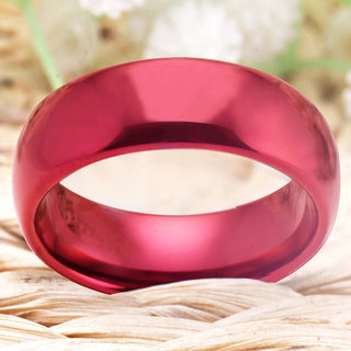 New Fashion 8mm Red Dome Tungsten Carbide Wedding Band Ring Polished Finish Comfort Fit