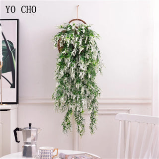 YO CHO Artificial Flower Vine Hanging Garland Plant Fake Lavender White Green Plant Twigs Hanging Vine Home Garden Wedding Decor