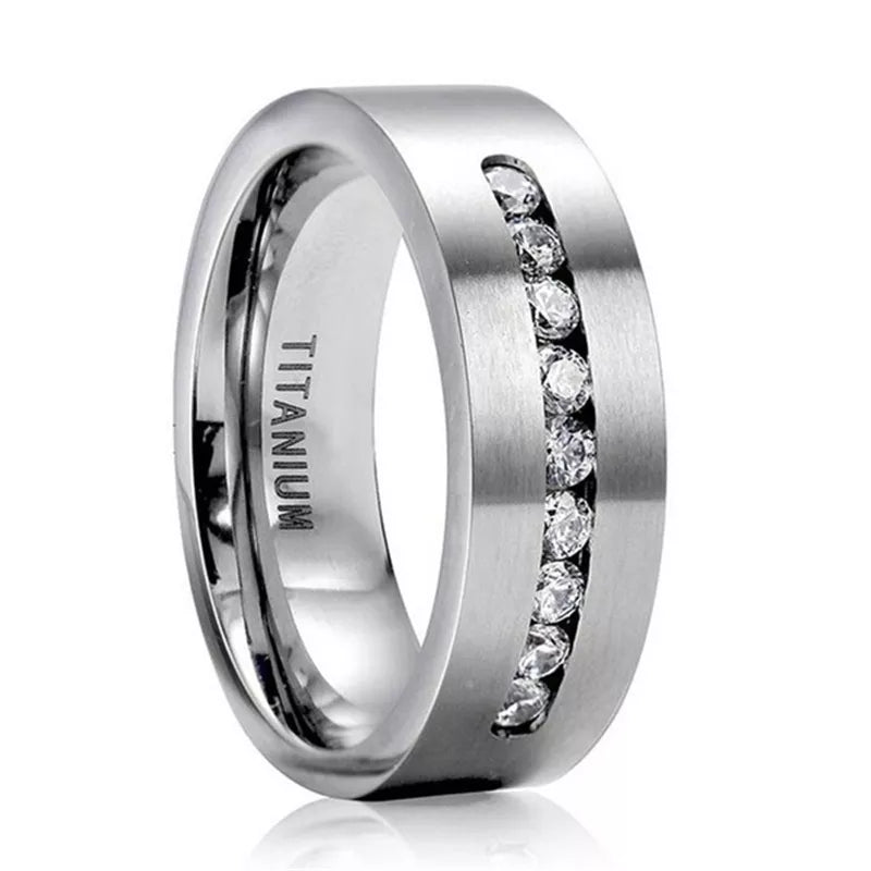 8mm Fashion Men Rings Inlay Crystal Engagement Wedding Band Anniversary Gift Ring For Unisex Jewelry