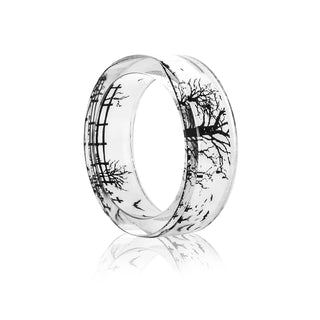 Fashion Handmade Resin Ring Transparent Bat and Trees Scenery Inside Black and White Epoxy Resin Ring for Women Finger Ring 2019