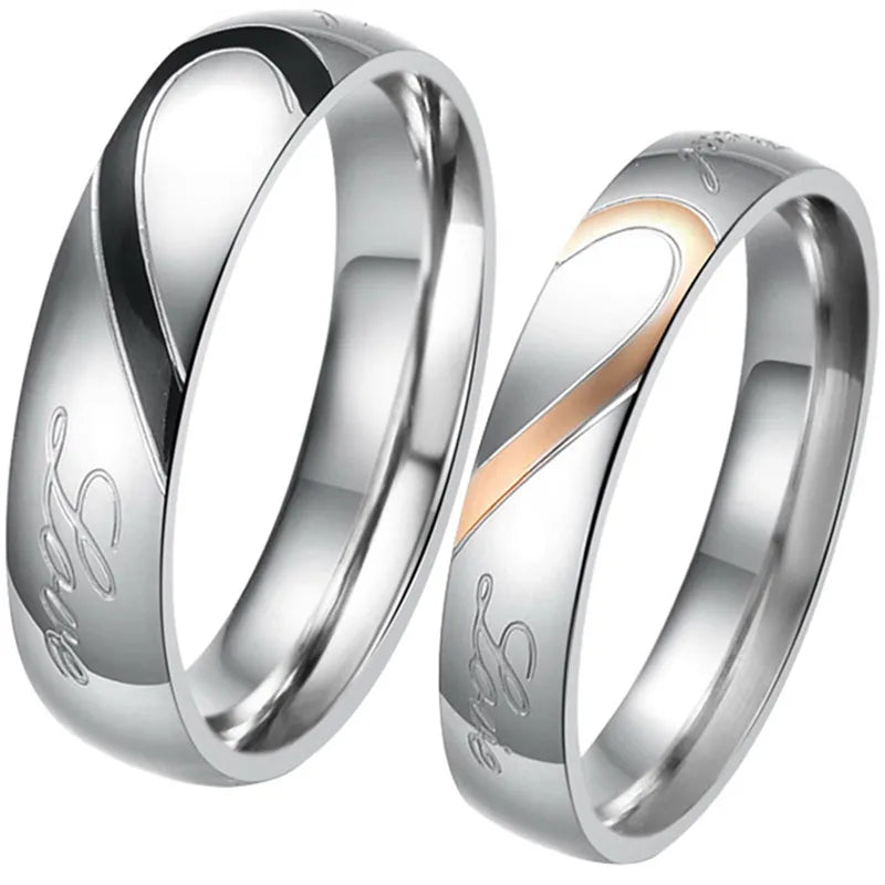 Boniskiss Rings For Men Women Stainless Steel Wedding Ring Female Italian Jewelry Lovers Heart Joyas En Acero Inoxidable