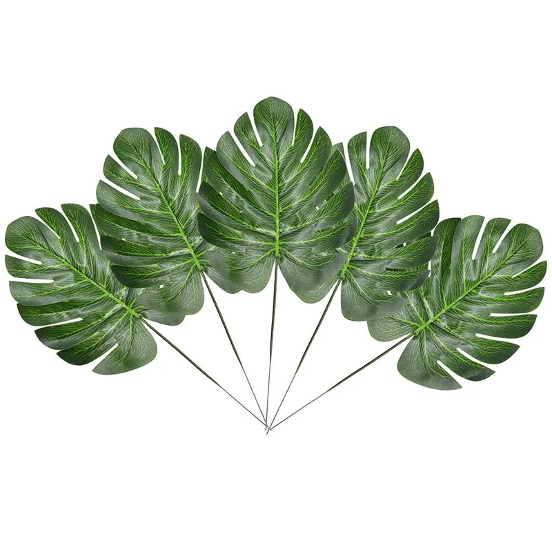 10pcs Fake Faux Artificial Tropical Palm Leaves Green Monstera Leaves for Home Kitchen Party Decorations Handcrafts wedding DIY