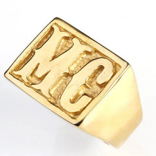 Punk Golden Tone Carved Letter MC Signet Rock N Roll Mens Boys 316L Stainless Steel Ring