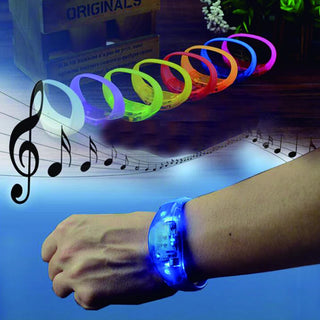 20PCS Fluorescent Bracelets Sound Control Led Flashing Silicone Bracelet Vibration Bangle Christmas DJ wedding Party Decoration