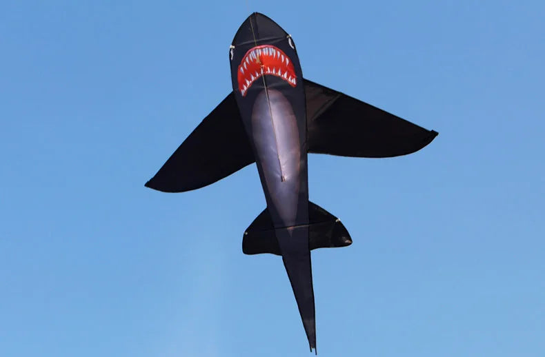 Strong Black Shark kite With Long Colorful Tail!Huge Beginner Shark Kites for Kids And Adults  Come With String And Handle