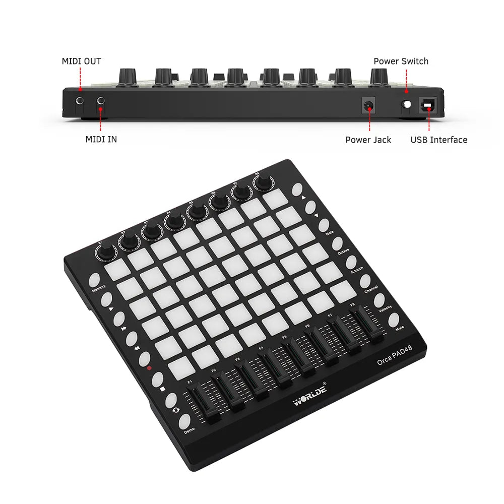 WORLDE PAD 3 Specification New Shelves 48/64 MIDI Drum Pad Controller USB With Backlight Slider 25-Key MIDI Keyboard Controllers