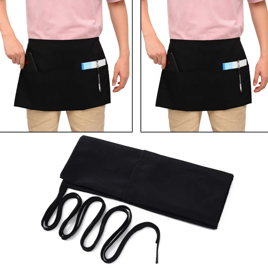 2 Style Black Waist Half Short Apron with Pockets Restaurant Waiters Waitress Chef Apron Kitchen Accessories