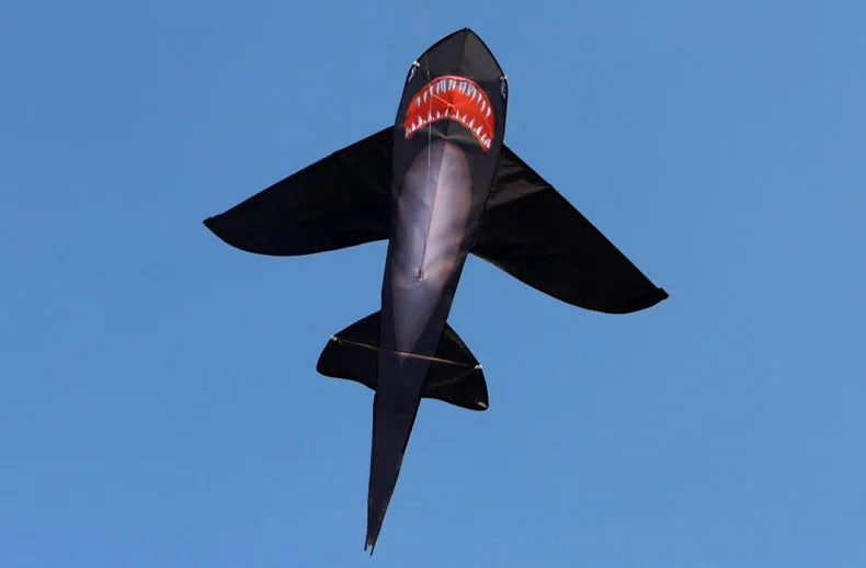 Strong Black Shark kite With Long Colorful Tail!Huge Beginner Shark Kites for Kids And Adults  Come With String And Handle