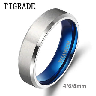 Pure Titanium Men Women Ring Silver Color Blue Inside Classic 4/6mm Wedding Rings Engraving Provide Drop Shipping