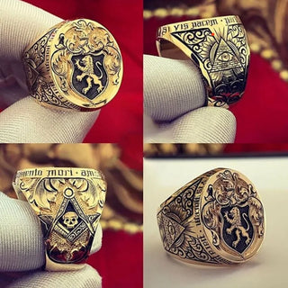 Vintage England Crown Lion Ring Hand Carved Seal Ring Noble Men Engagement Wedding Ring Anniversary Gift Party Jewelry