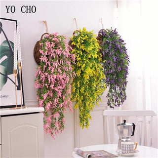 YO CHO Artificial Flower Vine Hanging Garland Plant Fake Lavender White Green Plant Twigs Hanging Vine Home Garden Wedding Decor