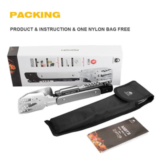 ROXON 6-in-1 BBQ Multi Tool, stainless steel barbrcue Grill Tool, Spatula, Fork, Barbecue Tongs, Bottle Opener,multitool