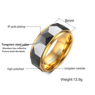 Inspirational Tungsten Gold Steel Jewelry 8mm Rhombus Polygon Carbide Men Wedding Ring