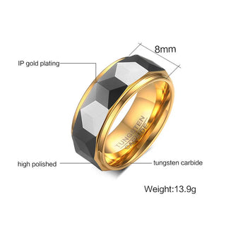 Inspirational Tungsten Gold Steel Jewelry 8mm Rhombus Polygon Carbide Men Wedding Ring