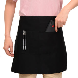 2 Style Black Waist Half Short Apron with Pockets Restaurant Waiters Waitress Chef Apron Kitchen Accessories