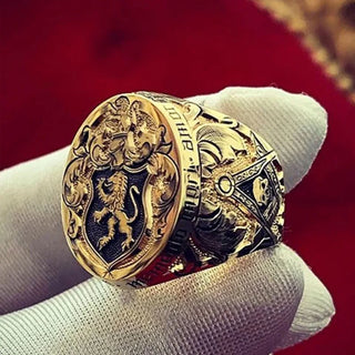 Vintage England Crown Lion Ring Hand Carved Seal Ring Noble Men Engagement Wedding Ring Anniversary Gift Party Jewelry