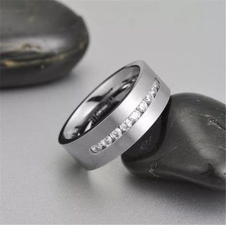 8mm Fashion Men Rings Inlay Crystal Engagement Wedding Band Anniversary Gift Ring For Unisex Jewelry